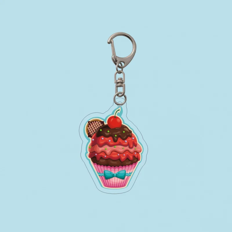 Cartoon cupcakes acrylic anime pendant keychains car key chain key ring phone bag hanging gifts accessories arcane llaveros