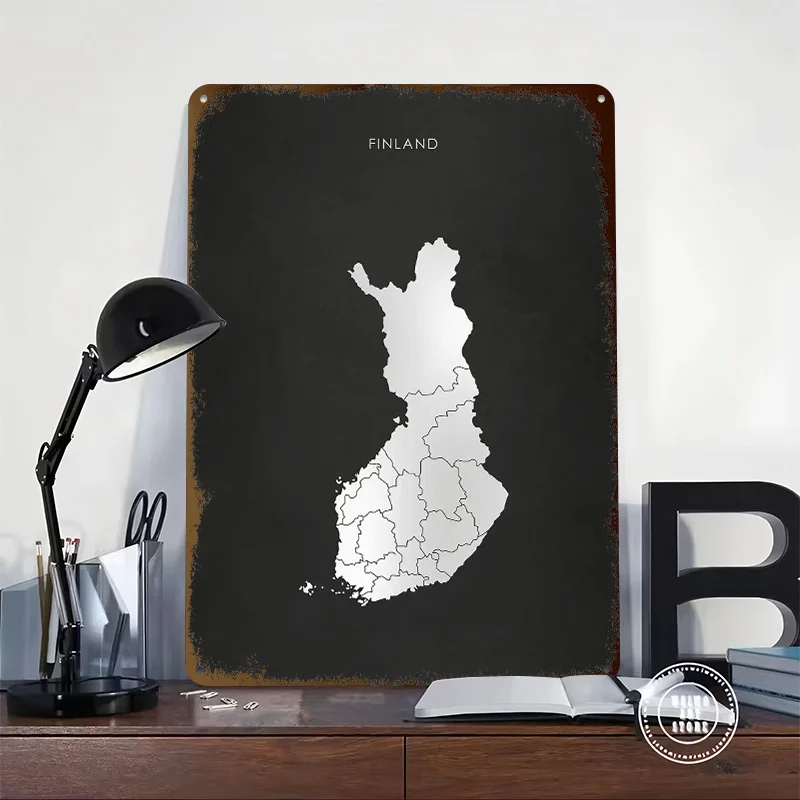 Silver Finland Map Poster Retro 3D Printed Metal Signs Customized Wall Hanging Gift for Decoration Bedroom Room Accessories Art