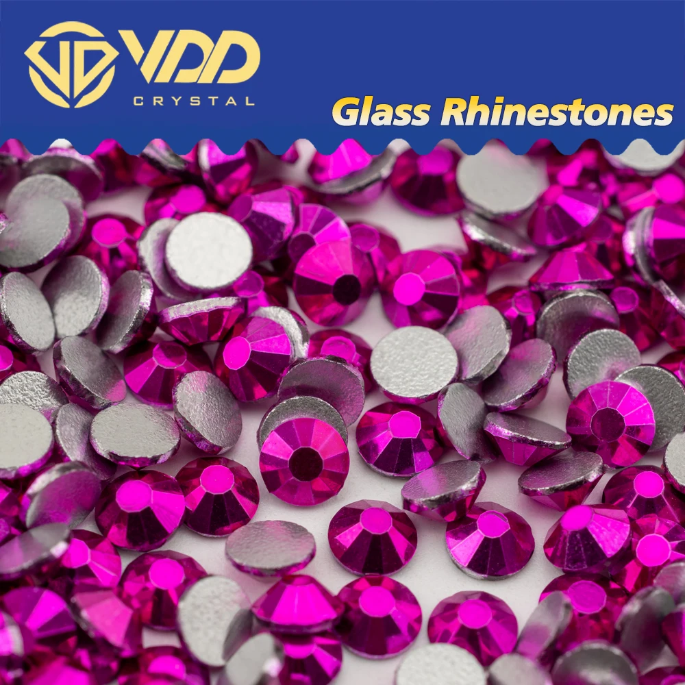 VDD 161 SS4-SS30 de cristal fucsia metálico, piedras de Strass con purpurina y parte posterior plana para manualidades DIY, accesorios para decoración de uñas