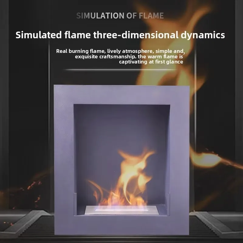 Fireplace Heater with Real and Simulated Flame Villa Background Wall Decorative Cabinet