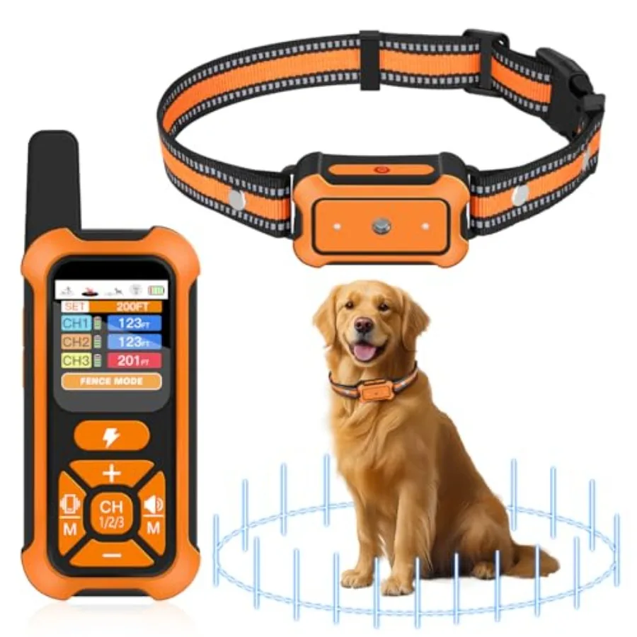 3-in-1 Wireless Dog Fence System for Outdoor/Indoor Use: Ultra-Precise 1Ft Electric Shock Fence Black IPX7 Waterproof Collar 3