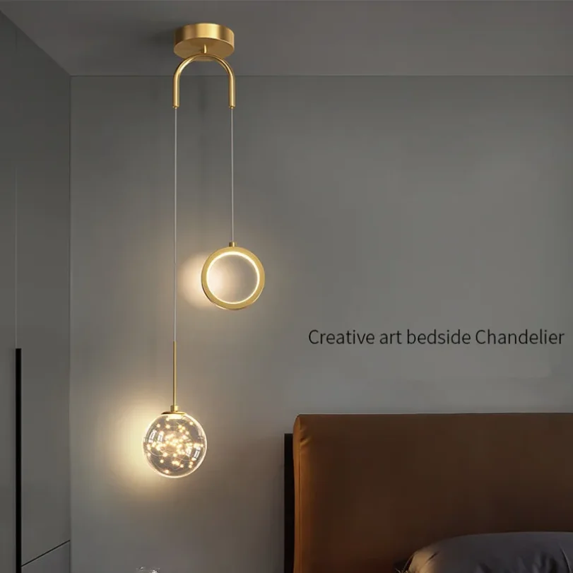 Minimalism Led Glass Ball Pendant Lights for Bedroom Bedside Hanging Lamp Ceiling Chandeliers Decoration Lighting Double Hotel