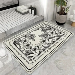 Retro Floral Bathroom Mat Absorbent Bath Mats Non-slip Bath Rug Entrance Doormat Bathtub Carpet Diatom Mud Carpet Decoration