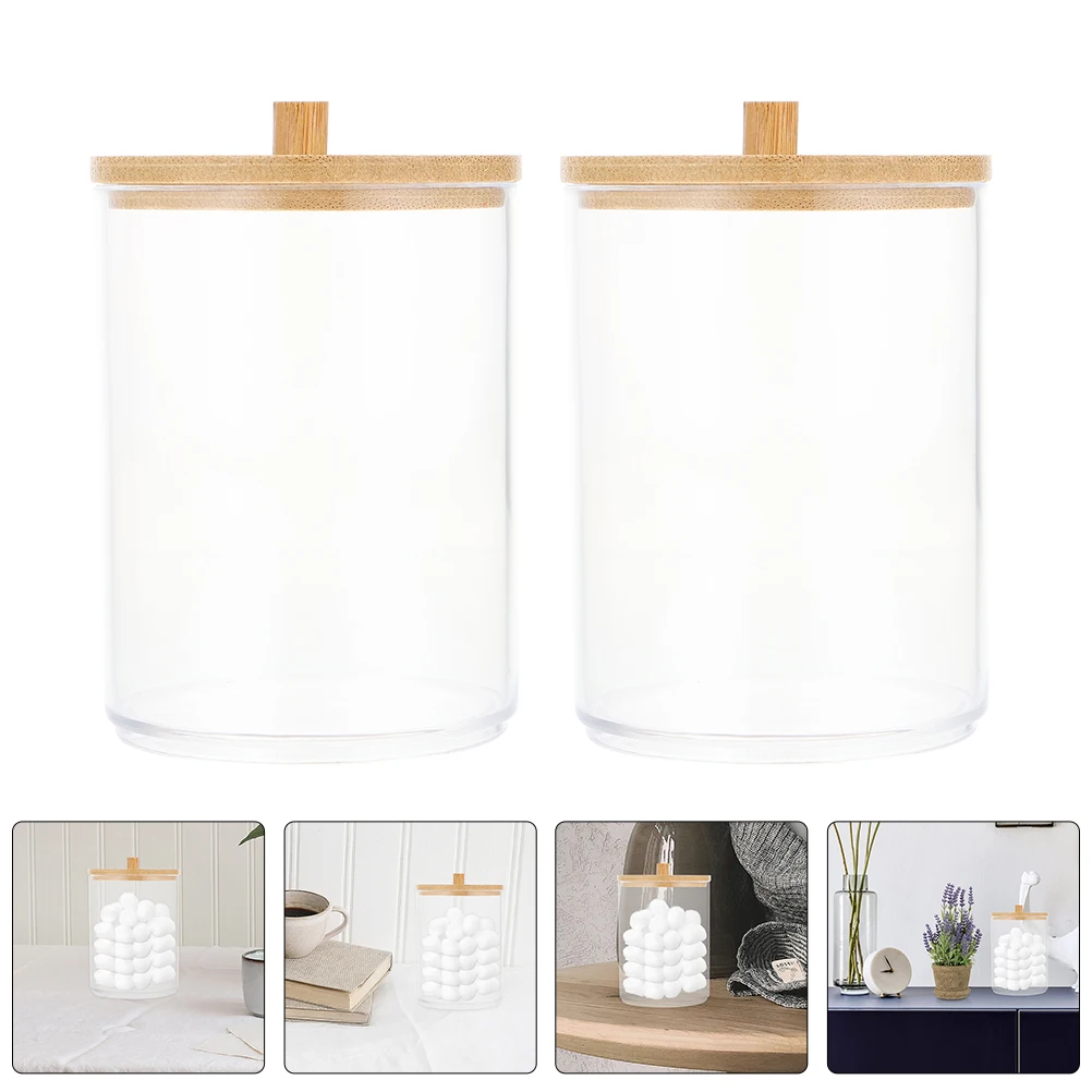 

3pcs Acrylic Cotton Swab Storage Box Bamboo Lid Organizer For Cotton Pads Toothpicks Jewelry Tools Household Dispenser Clear