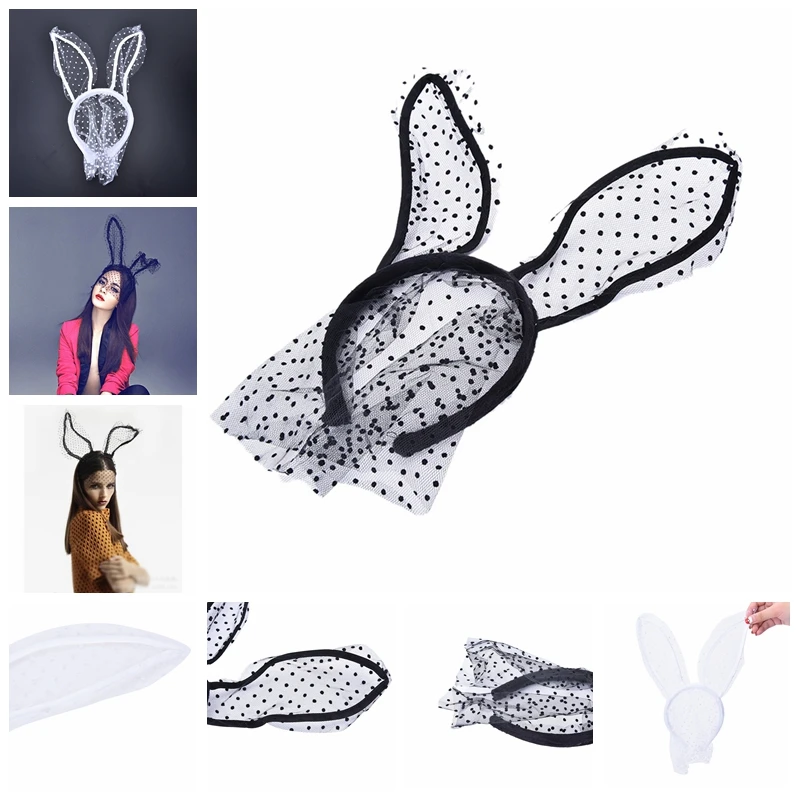 Sexy Bunny Cat Ear Lace Bob Veil Mask Headband Headwrap Halloween Party Costume