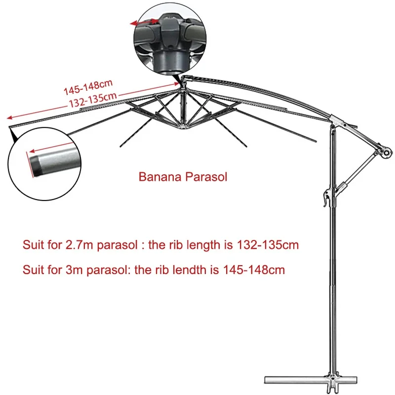 Parasol Replaceable Cloth Summer Outdoor Banana Parasol Cover Waterproof Anti-UV Sunshade Cloth For 3m 6 Ribs/8 Ribs