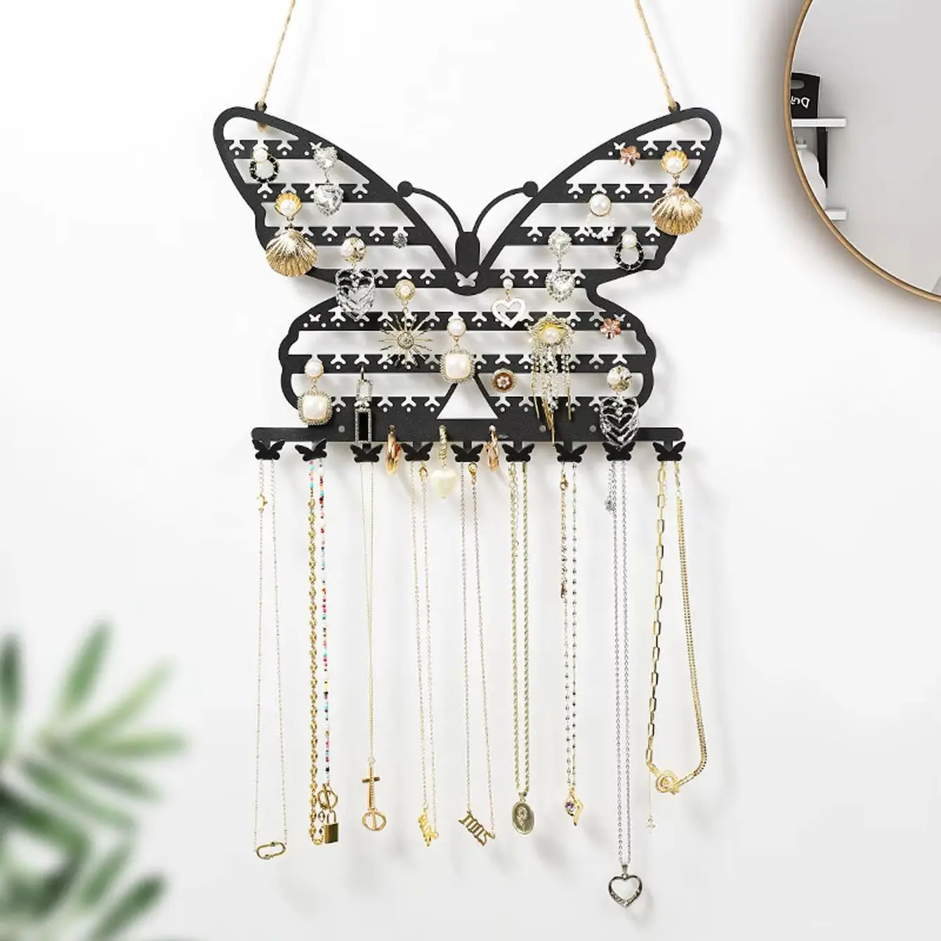 1pc wall mounted butterfly shaped jewelry rack with metal hollow out 7-layer jewelry rack, necklace and earring display rack