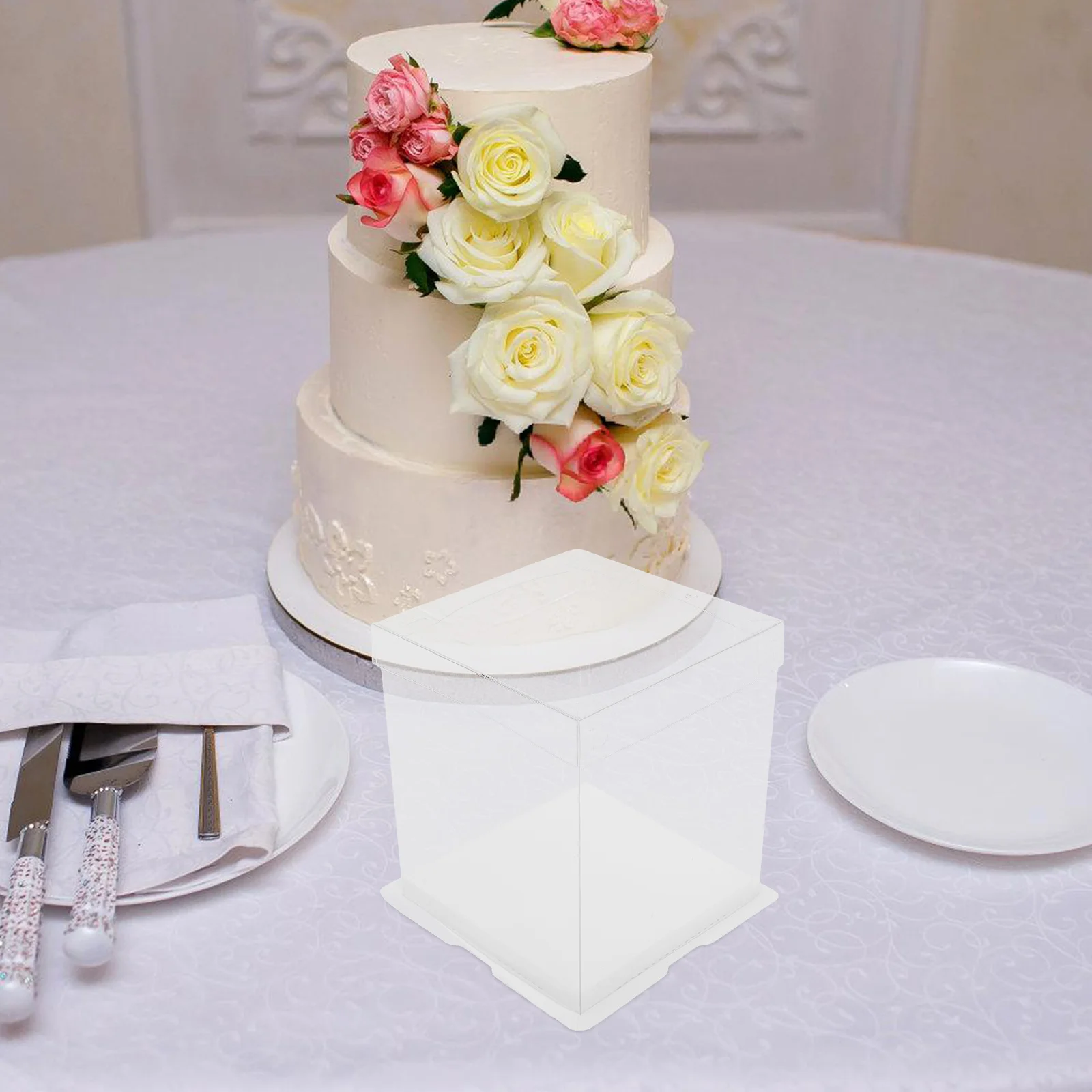 

3 Pcs Box Fully Transparent White Base Clear Lid Dessert Boxes Dessert Boxes Portable Bakery Small Treat Container