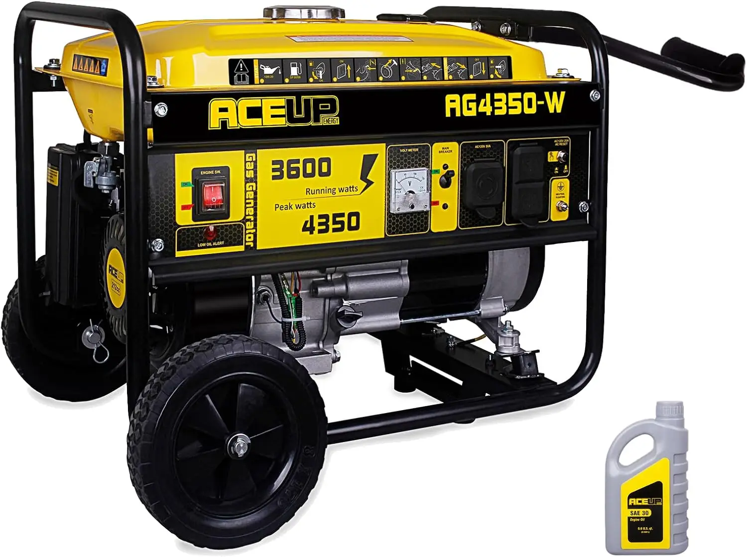 Portable Generator 4350 Watt Gas Powered Equipment with Wheel Kit Oil EPA CARB Compliant tested in the factory to guarantee