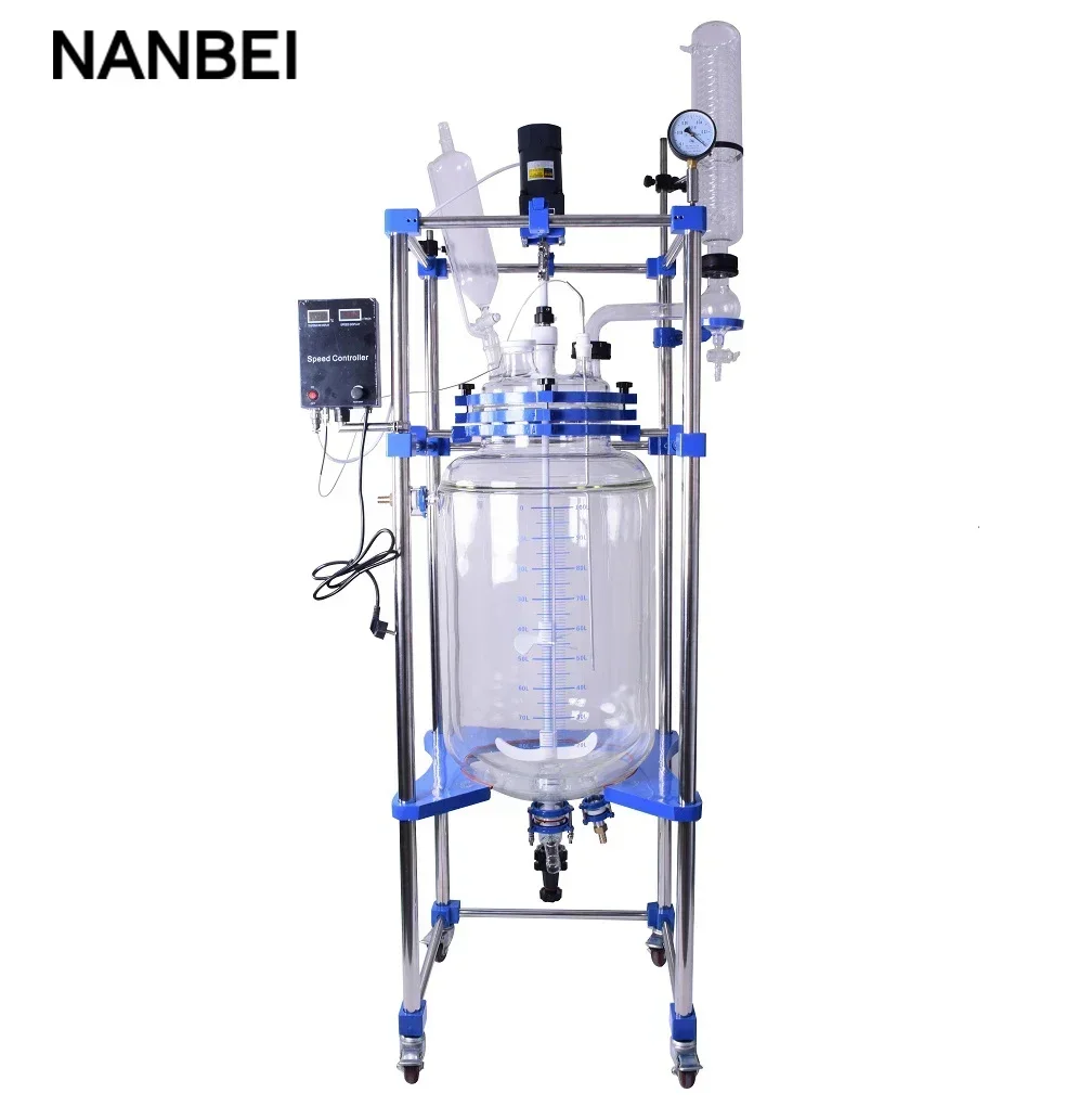 Free Flat Bottom Lab Chemical Mixing Stirring High Preussure Biodiesel Double Layer Jacketed Glass Reactor with Cooling Jacket