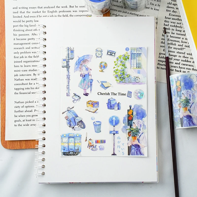 PET Tape Beautiful Time Series Garden Scenery Character Pattern Hand Account Landscape Tape DIY Greeting Card Cup Decoration