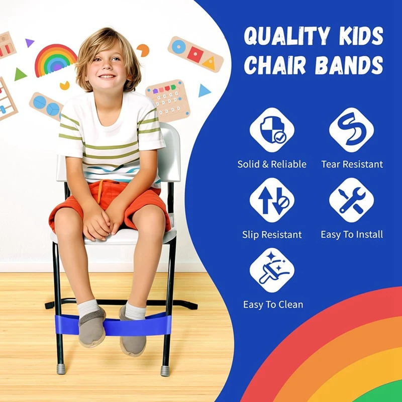 Paquete de bandas de silla para niños, herramientas TDAH para niños, mejorar el enfoque, azul, 16 unidades