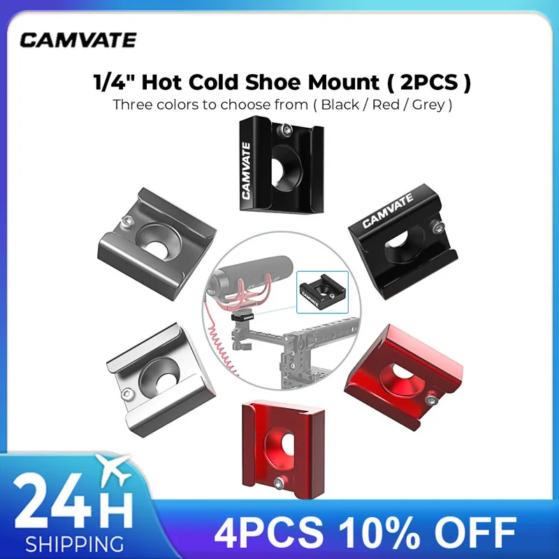 CAMVATE  2pcs 1/4" Cold Shoe Mount Adapter For  for Blackmagic DSLR Rig Pocket Cinema Camera Cage Video Light Microphone Handle