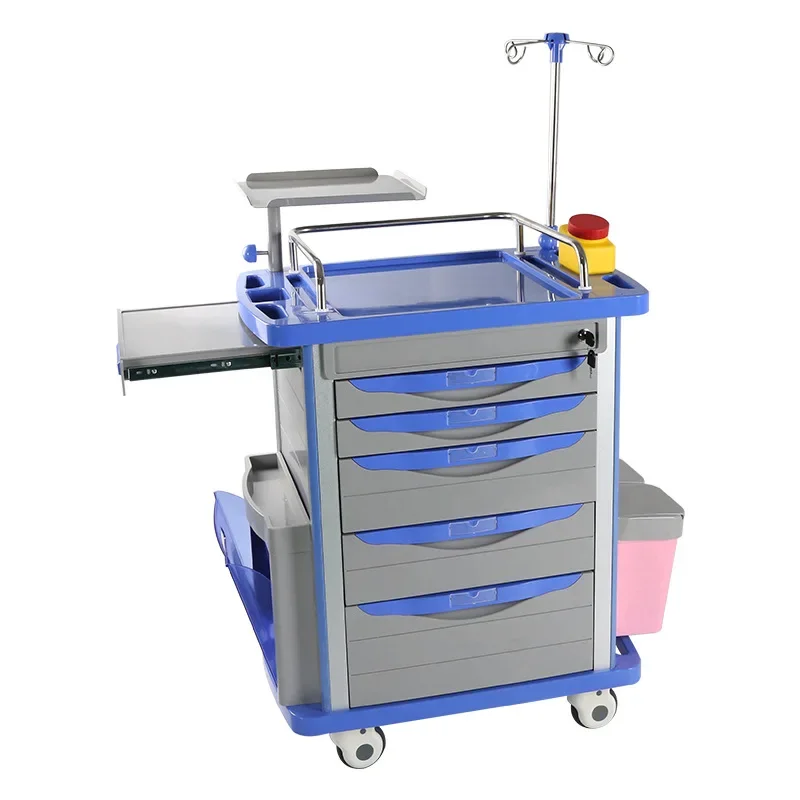 Emergency Trolley Hospital ABS Crash Cart With Drawers Waterproof Medical Cart Supplies