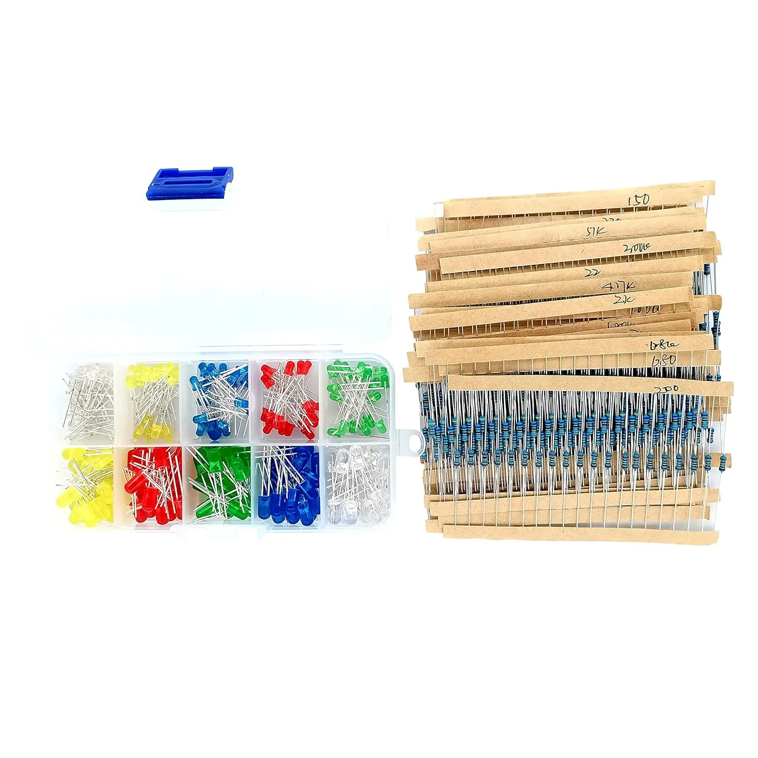 led Resistor kit 600Pcs 30 Values 1/4W Resistor Kit + 200Pcs 5Colors 3mm&5mm LED Light Emitting Diode for Arduino Projects