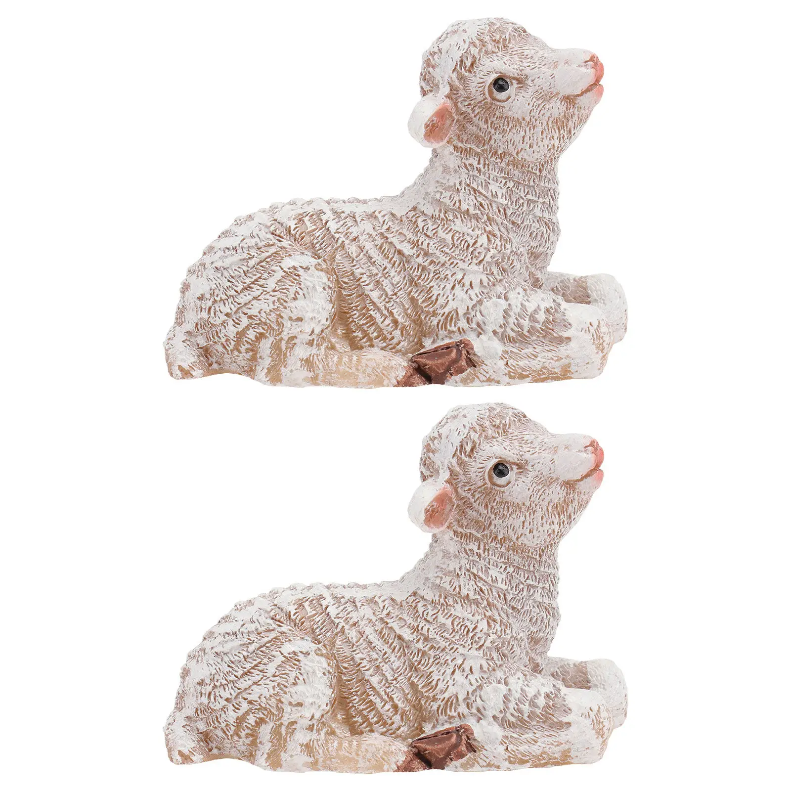 2Pcs Resin Sheep Small Ornament Khaki Lifelike Garden Decoration Home Desktop Creative Adornment Bonsai Decor Yard Outdoor Craft