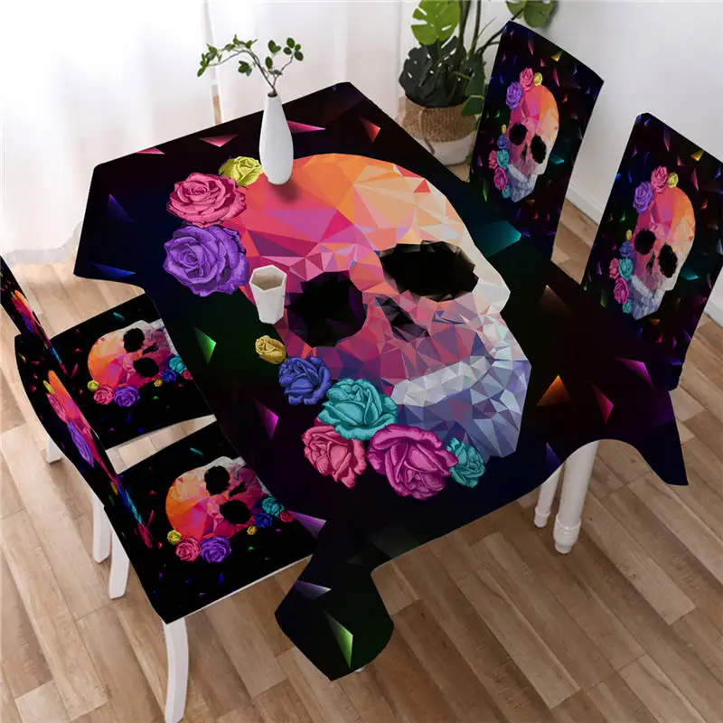 Black and White Gothic Skull Printing Rectangular Tablecloths for Table Party Decoration Waterproof Anti-stain Tablecloth Cover