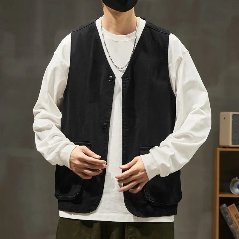 

Spring and Autumn New High Street Classic Versatile Retro Trendy Brand Japanese Denim Jacket Men's Personalized Casual Vest