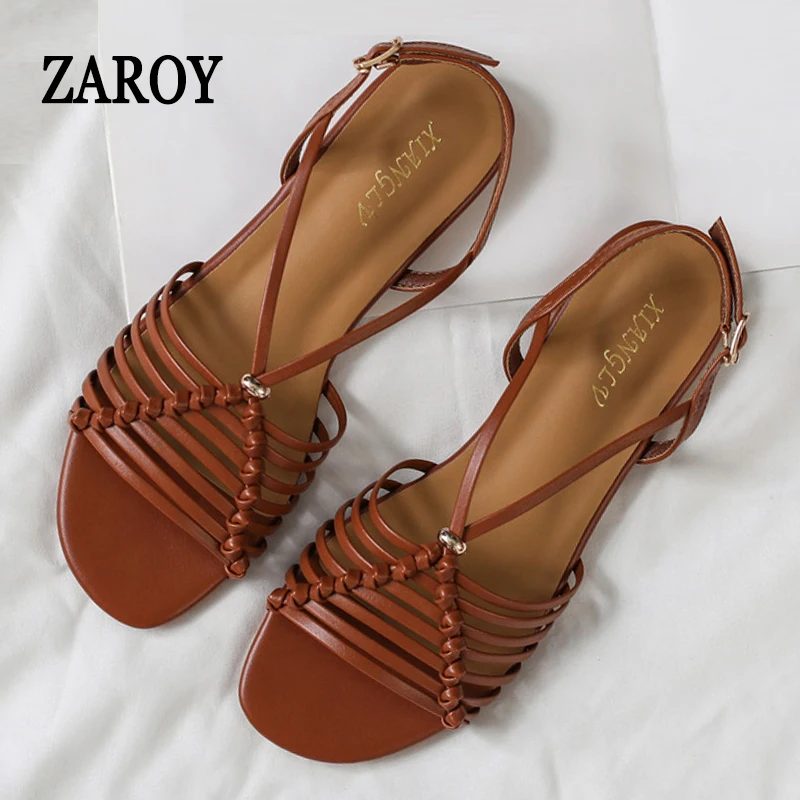 ZAROY Women Roman Sandals Summer Hollow-out Open Toe Ankle Buckle Flat Shoes Casual Comfort Strap Sandalia Zapatos сандал