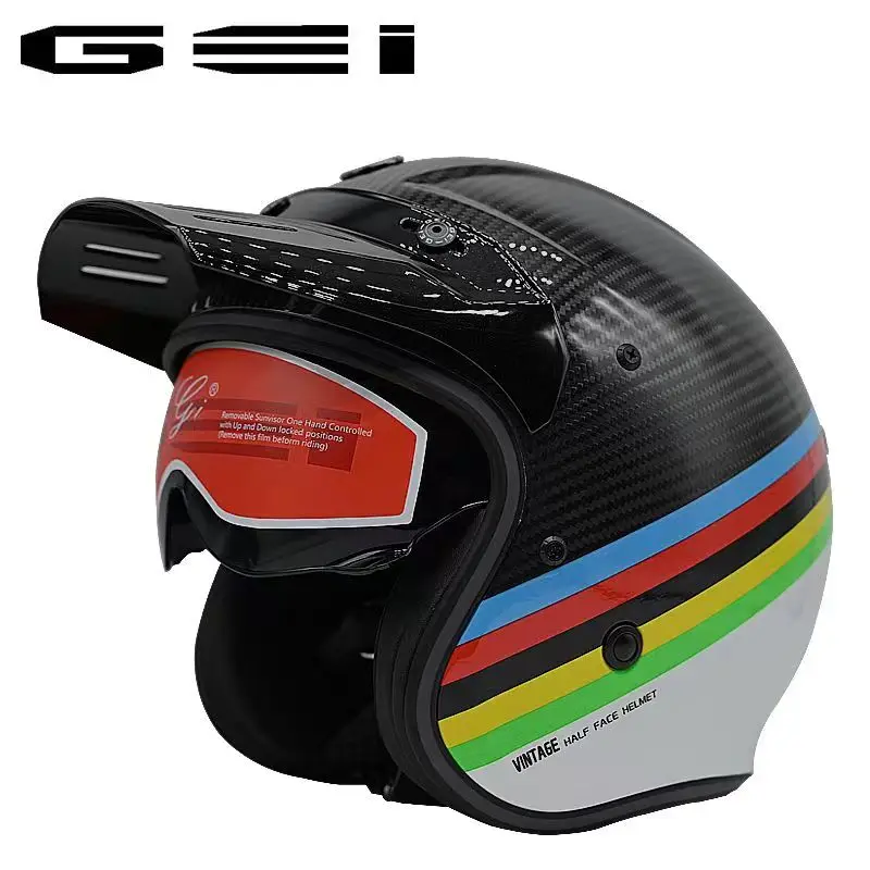 GEI Retro Motorcycle Carbon Fiber Glass Helmet Fashion Open Half Face Helmet Motorcycle with DOT certification