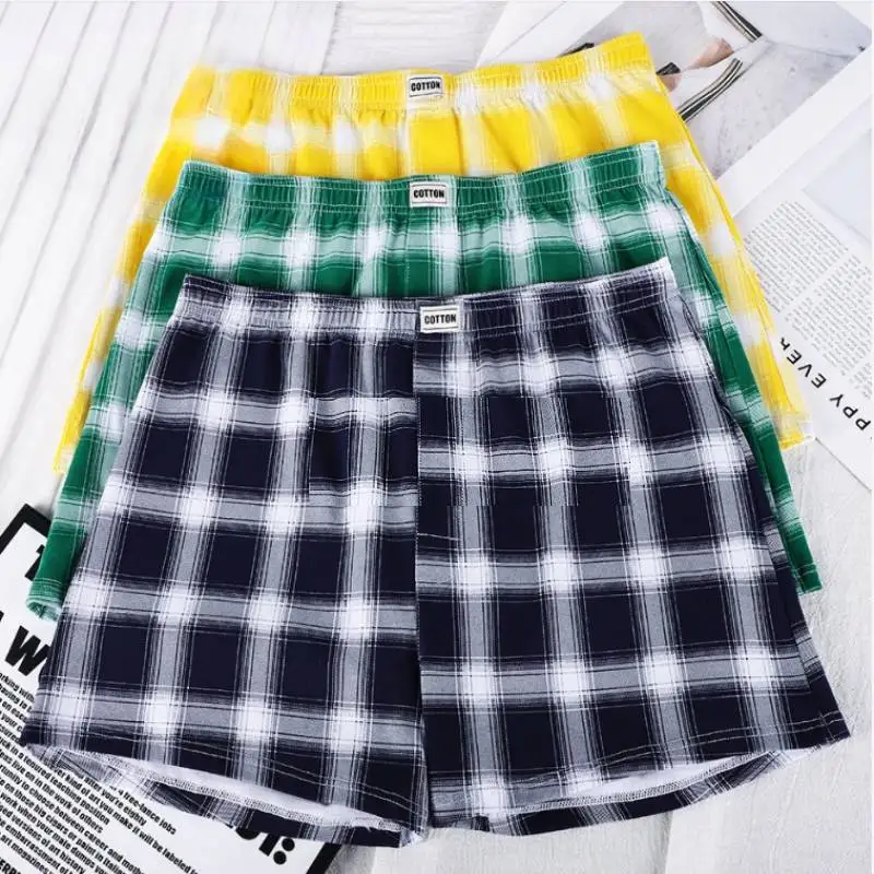 3pcs Male Aro Pants Mens Underwear Boxers Shorts Casual Cotton Men's Panties Plaid Sleep Underpants Homewear