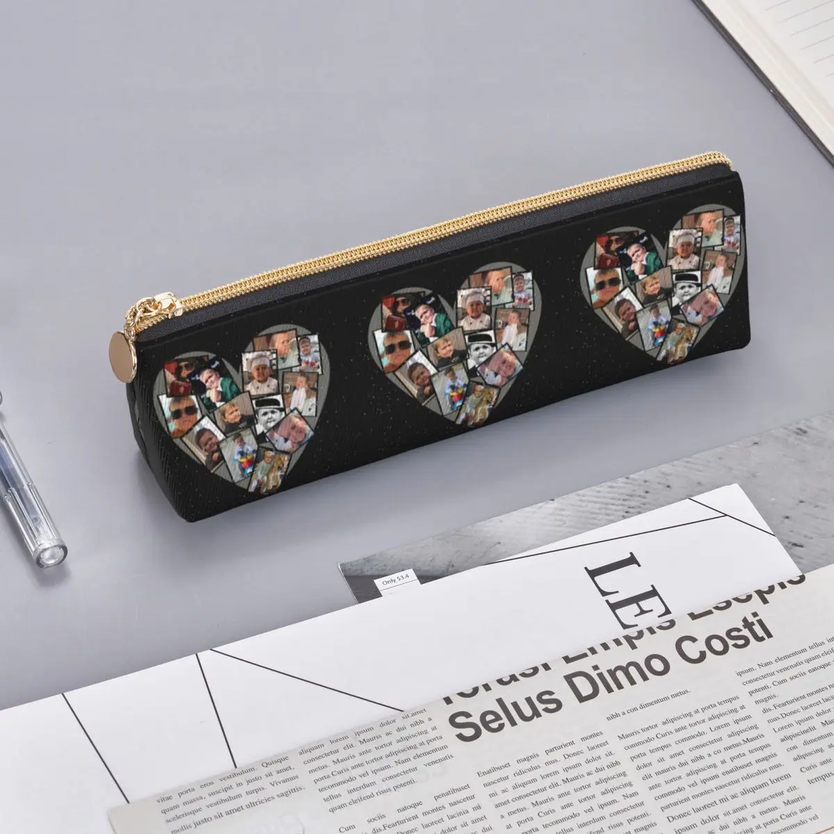 Hasbulla Magomedov القلب الكولاج مقلمة الحقيبة قلم رصاص تخزين لوازم مكتبية صندوق القلم حقيبة أقلام رصاص لهدايا صبي فتاة