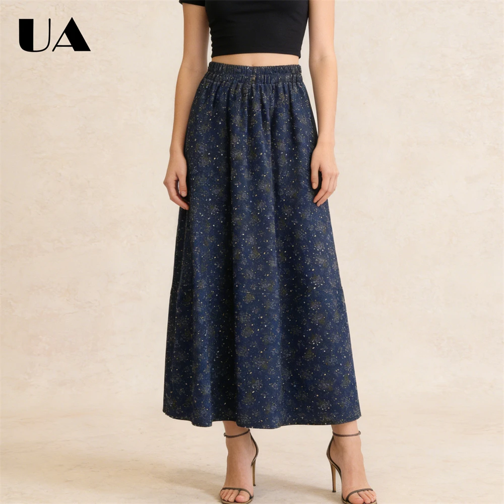 

ULBYANRY - 2026 Floral Midi A Line Skirt for Women, Spring Autumn High Waist Skirts, Umbrella Style Skirts
