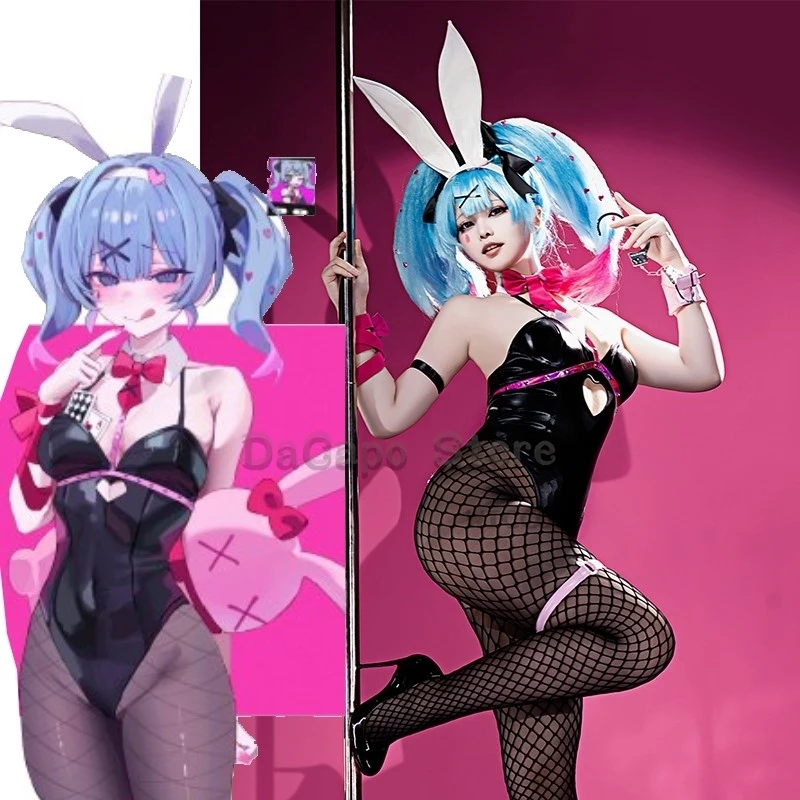 Cos Mikku foro di coniglio in pelle nera Cosplay Bunny Girl Sexy Cute Halloween Cosplay Costume copricapo vestiti archi ragazza S-XXXL