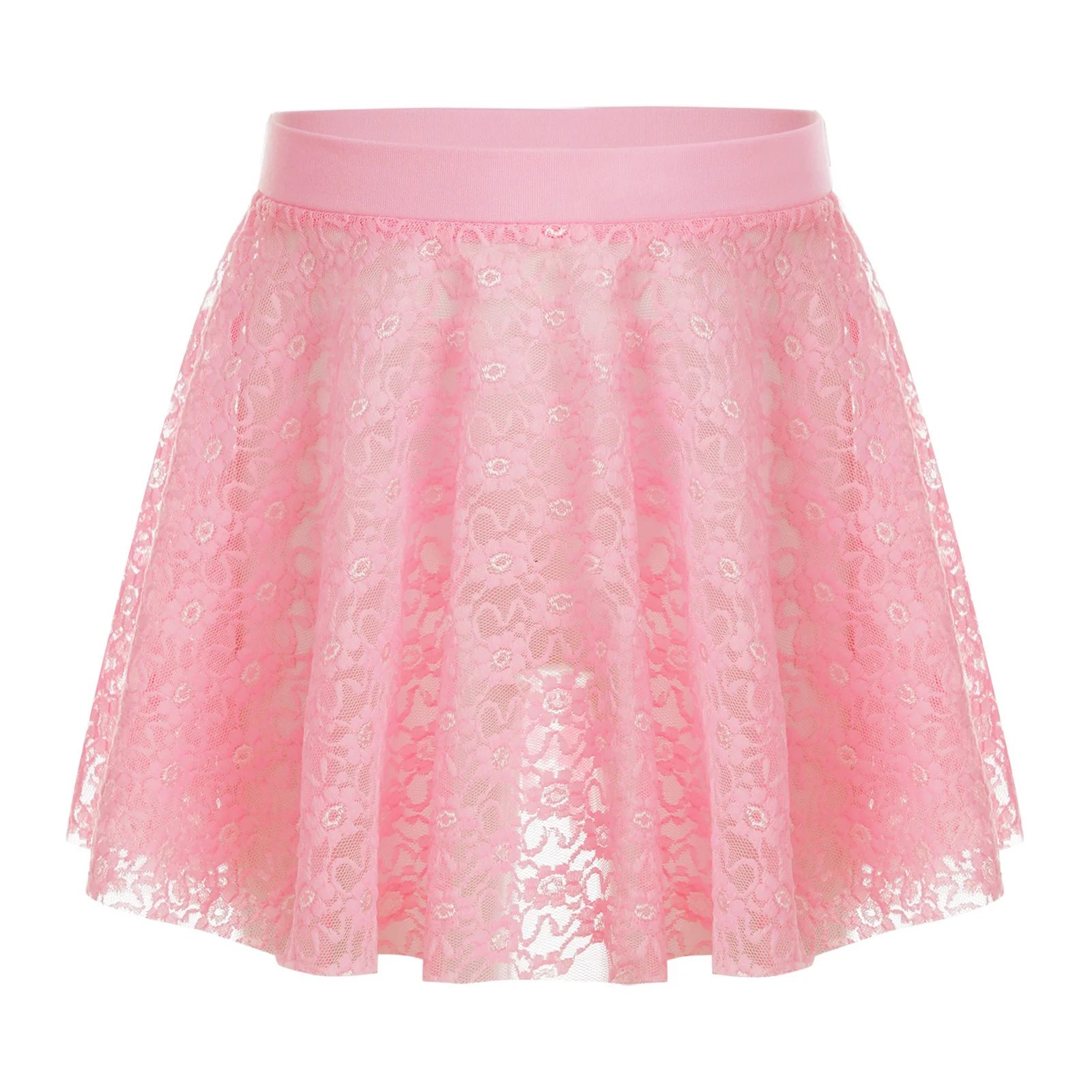 

Kids Girls Delicate Floral Lace Ballet Skirt Solid Color Elastic Waistband See-Through Skirts Dance Practice Performance Costume