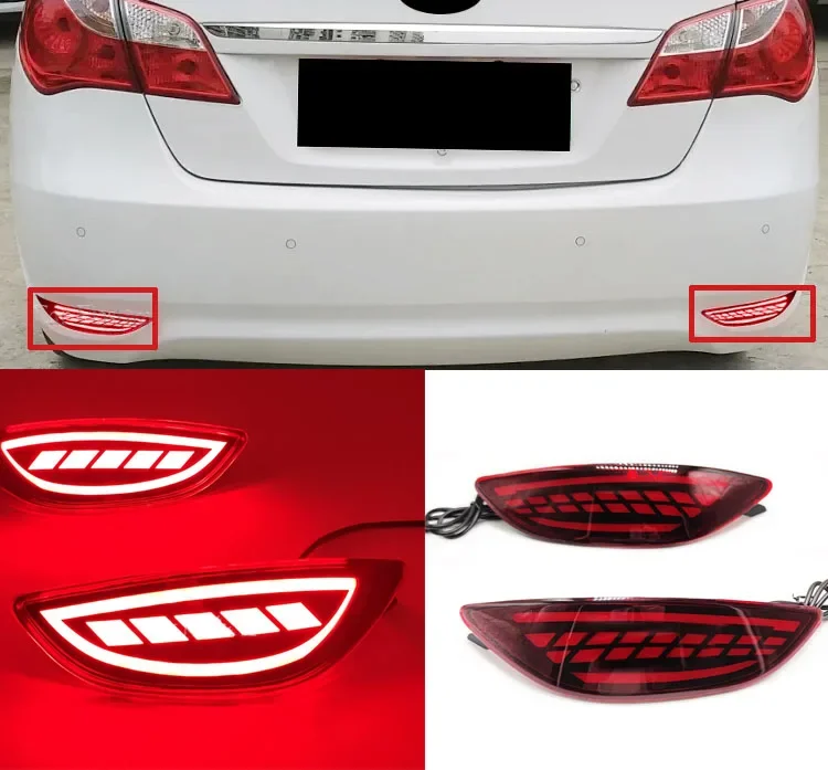 For Hyundai Accent Verna Solaris Brio 2008-2015 LED Rear Bumper Reflector Stop Brake Light Turn Signal Fog Lamp Car Accessories