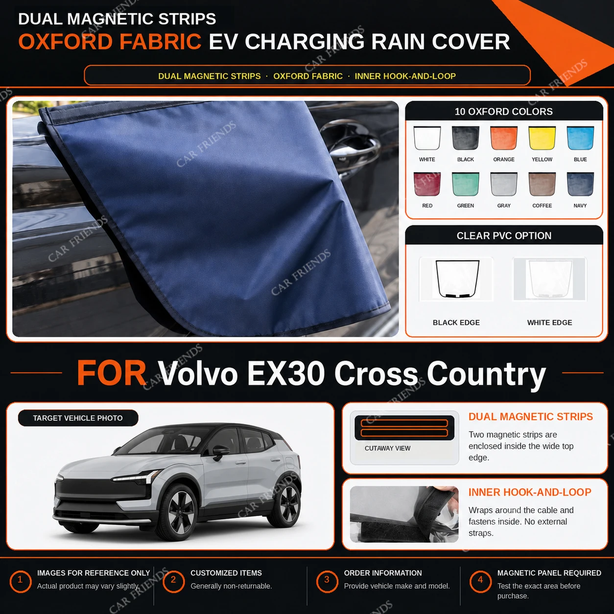 For Volvo EX30 Cross Country Custom Fit Full Car Cover Silver Coated Oxford Fabric Side Zipper Access UV Sun Dust Protection