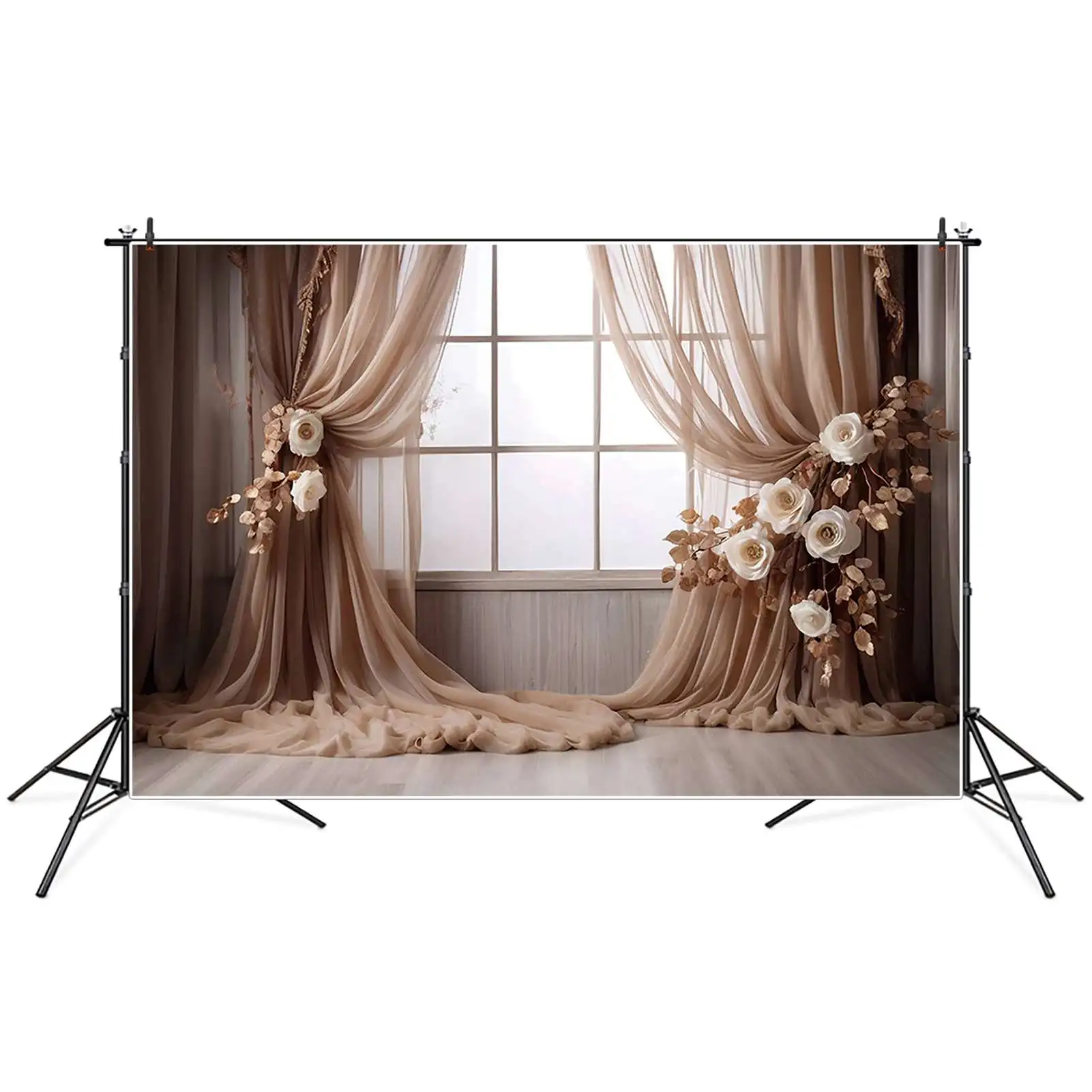 MOON.QG tenda trasparente sfondi di compleanno donne fondali di fiori bohémien in legno puntelli fotografici personalizzati per la decorazione del partito