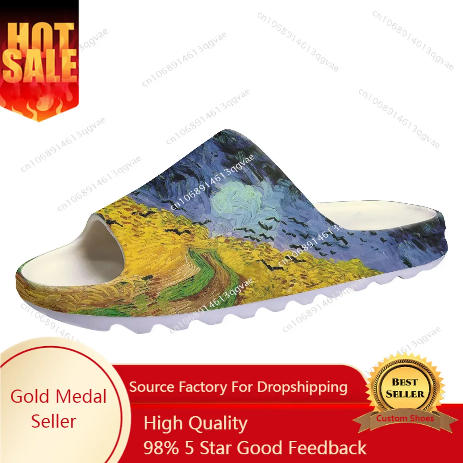 

Van Gogh Oil Painting Rye Crows Soft Sole Sllipers Home Clogs Step on Water Shoes Mens Womens Teenager Customize on Shit Sandals