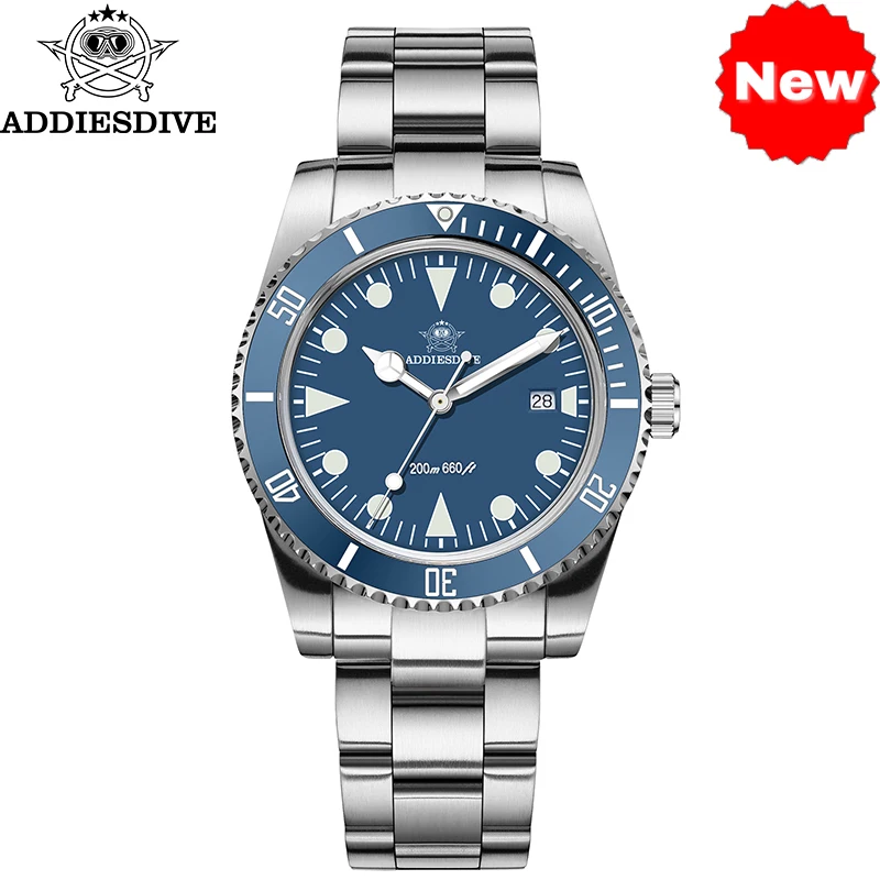 ADDIESDIVE 39mm Men Watch New Vintage Quartz Watch AR Coating Ceramic Bezel Waterproof 200m Dive BGW9 Luminous Wristwatch AD2068