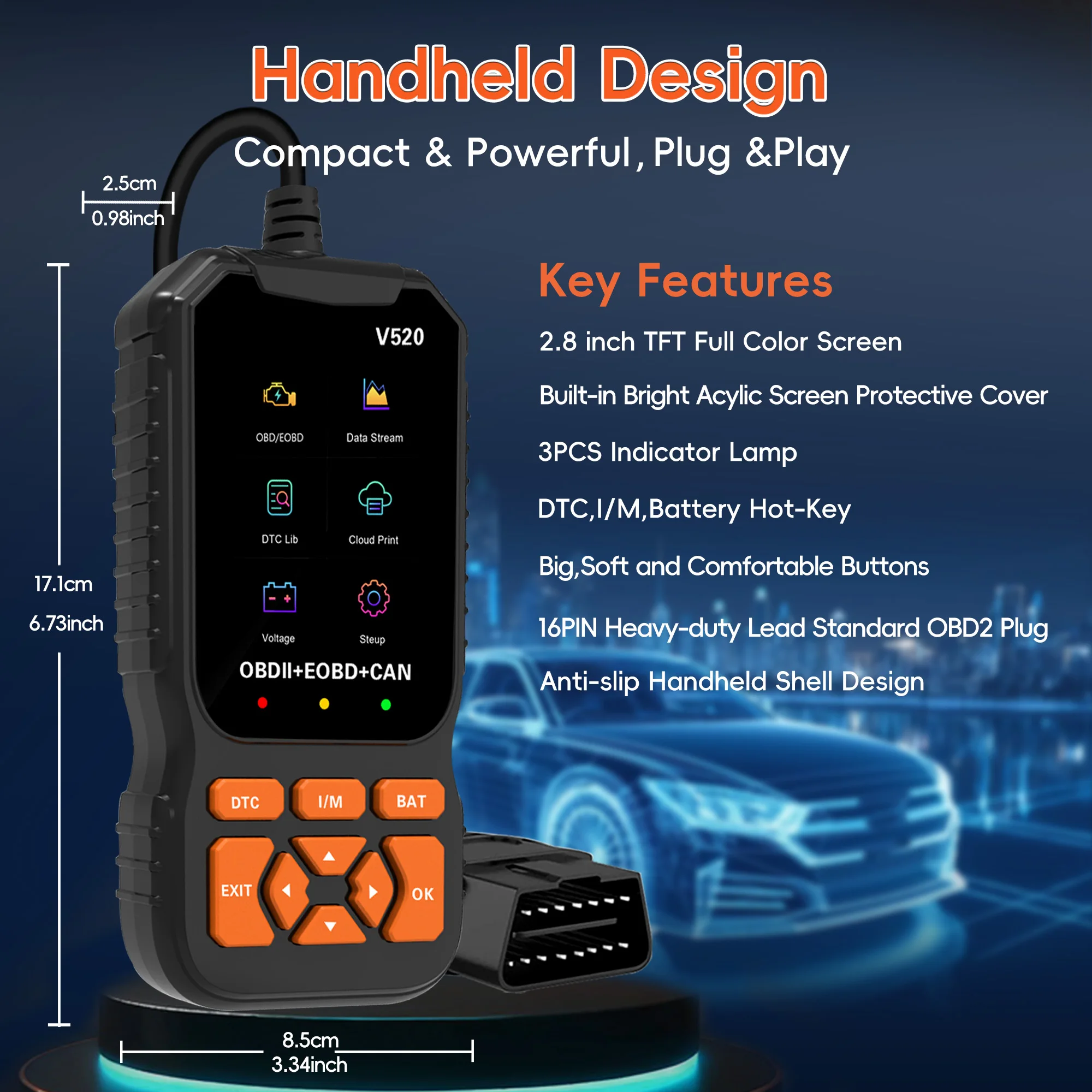 OBD2 Scanner Diagnostic Tool - Check Engine Light Code Reader with Reset, Battery Voltage Tester, Modes 6 & 8
