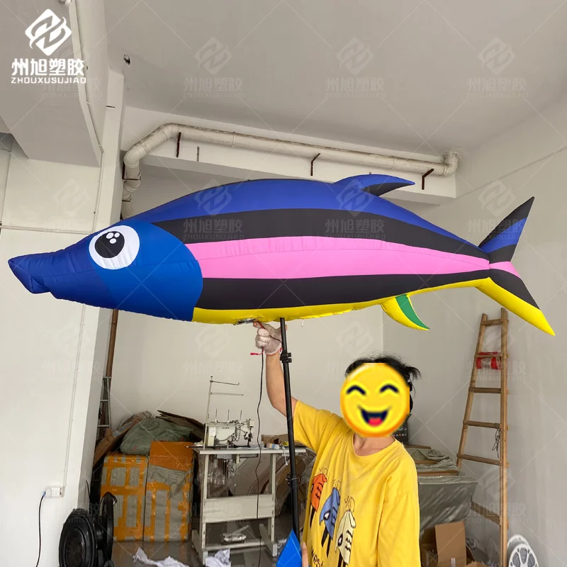 Customized inflatable hand-held fish model with blower outdoor stage parade interactive decoration props