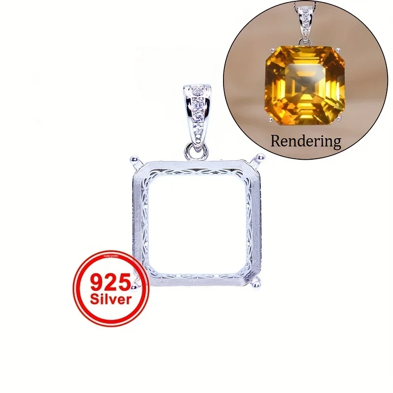 

1pc Multi Sises S925 Sterling Silver Pendants Square Rhinestone Settings For Handmade Jewelry Making