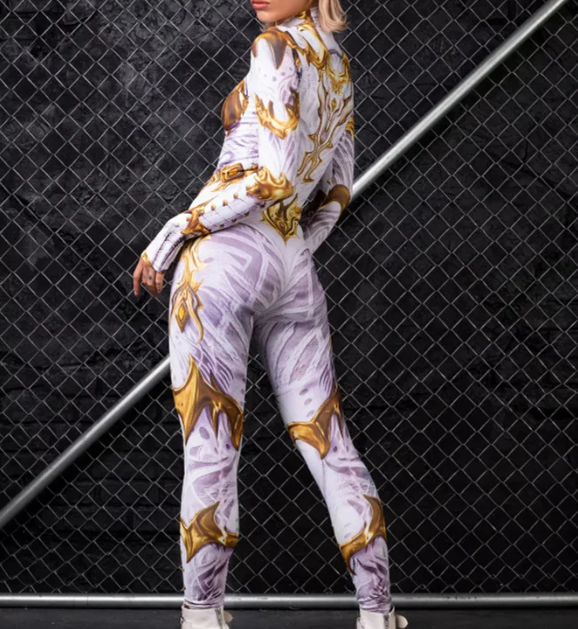 Damen Cosplay Totenkopf Steampunk Kostüm Elastische Bodysuits Cyberpunk Mechanische Goldene Rüstung Jumpsuit Halloween Party Romper – Detail 18