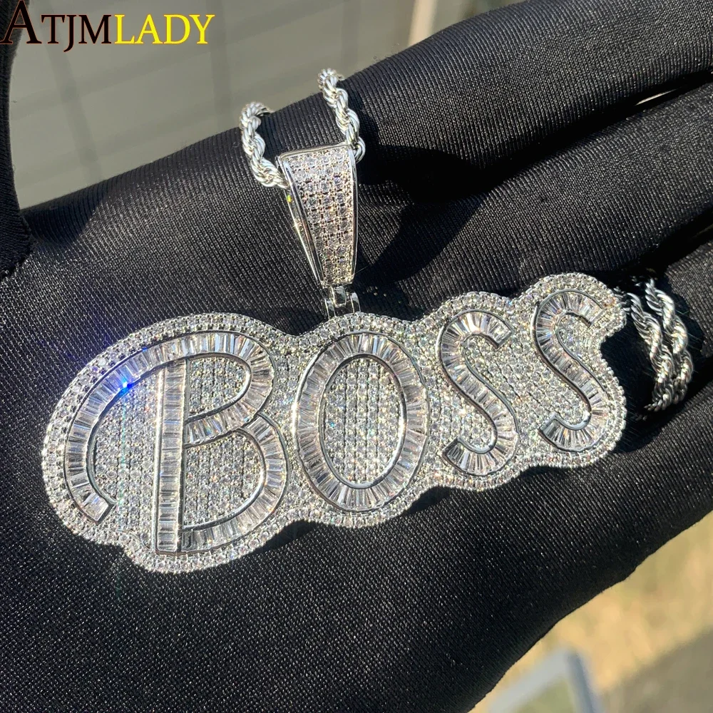 الهيب هوب رسالة بوس قلادة قلادة مثلج خارج بلينغ 5A زركون تشيكوسلوفاكيا حبل سلاسل الرجال النساء المجوهرات #2