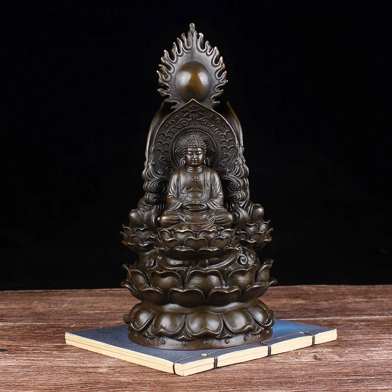 GOOD BUDDHA--HOME bless protect Talisman Buddhism handmade 3 face Buddha Lotus RULAI Guan yin Ksitigarbha bronze statue
