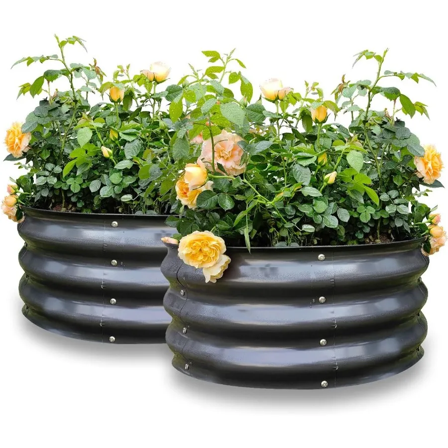 

GARDMAX 2 Pack 2x2x1FT Milk White Galvanized Round Raised Garden Bed Kit Metal Planter Boxes Outdoor with Easy Assembly Large G