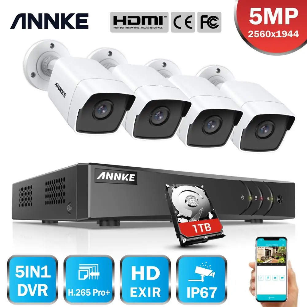 ANNKE 8CH 5MP Ultra HD CCTV Camera System 5IN1 H.265+ 5MP Lite  DVR With 4PCS 5MP TVI Weatherproof  Security Surveillance System