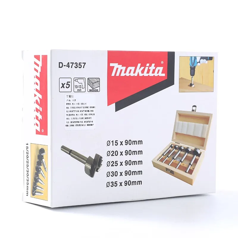 Makita D-47357 Forstner Wood Drill Bit Set 5Pcs Woodworking Board Hole Saw Punch Drill Wooden Table Top 15mm 20mm 25mm 30mm 35mm