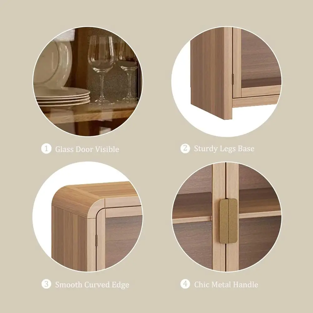 60 Bohemian Style Sideboard with Glass Doors and Adjustable Shelves for Living Room, Hallway, and Kitchen Storage