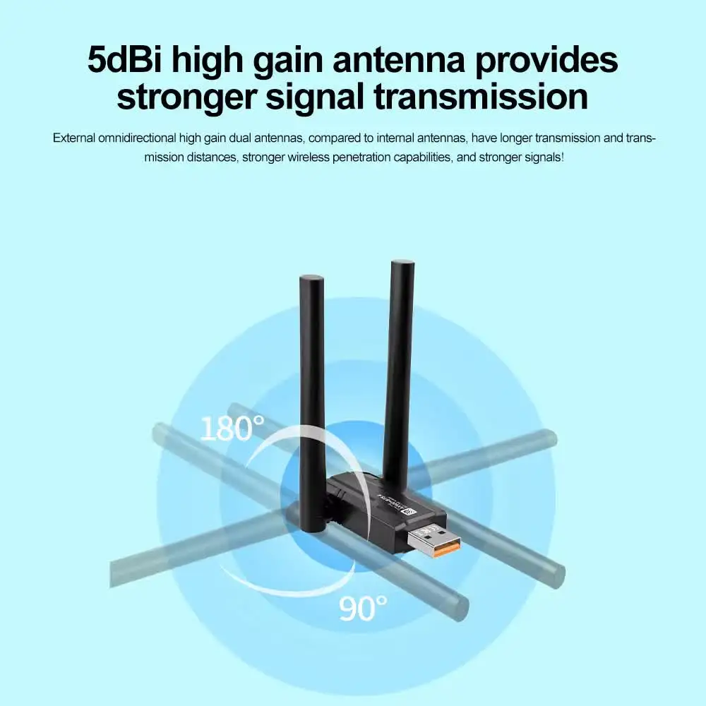 Adattatore WiFi USB 900Mbps Dual Band Bluetooth 5.4 2 in 1 Wi-Fi 6 Dongle Ricevitore wireless per PC/Laptop Driver gratuito per Win10/11