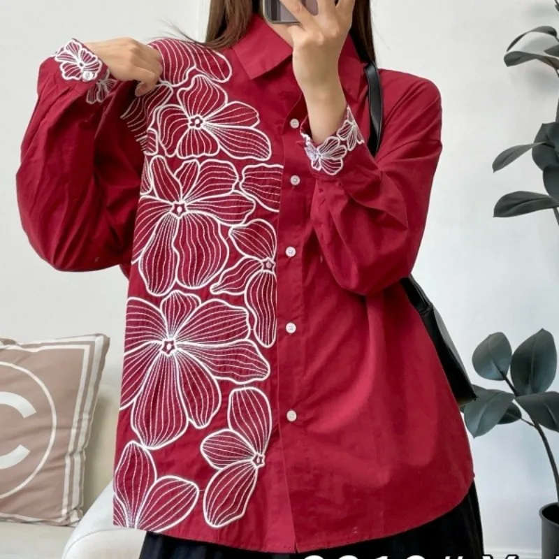 

Gymystars, модная женская рубашка, блузки с вышитыми лацканами, новые свободные топы на пуговицах, повседневная футболка с цветочным принтом, женская офисная одежда