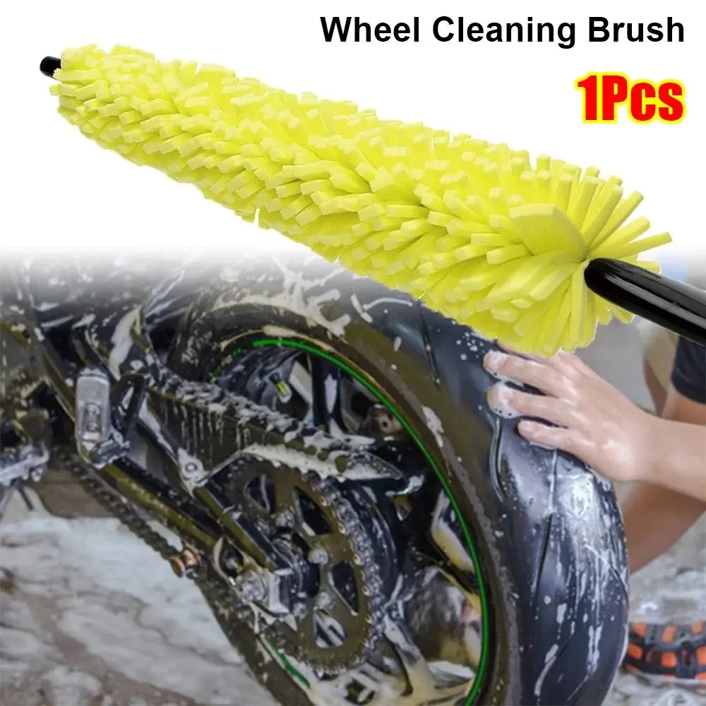 1Pcs With Handle Sponge Brush Bicycle Dirt Pit 29cm Wheel Rims Washer Yellow Wheel Cleaning Brush Motorcycle Bike Accessories