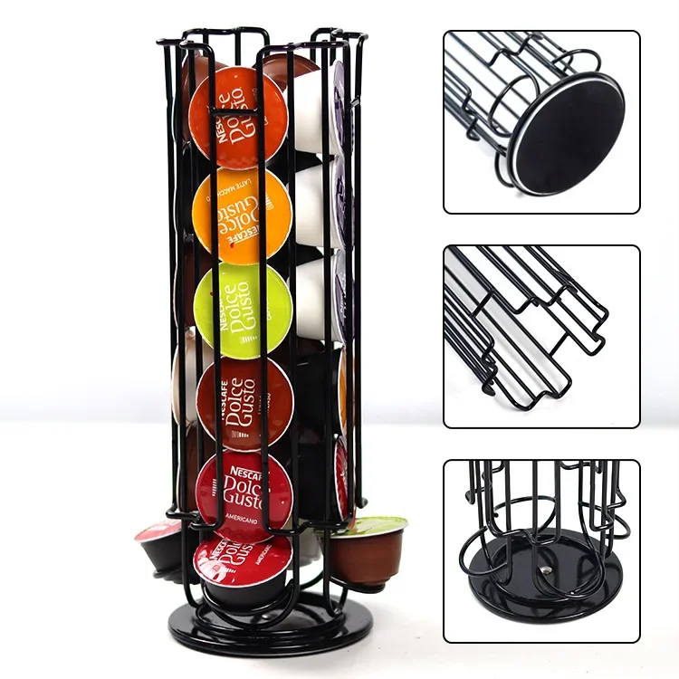 Dolce Gusto Capsule Pod Holder Stand Rack Display 24-32PCS Coffee Capsules Plating Black Metal Holders Rotatable Rack