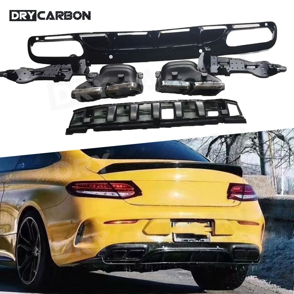 

Car Rear Bumper Diffuser Lip Exhaust Tips Pipes Body Kits Accessories for Benz C Class C205 C63 AMG Coupe 2014-2020 ABS Diffuser