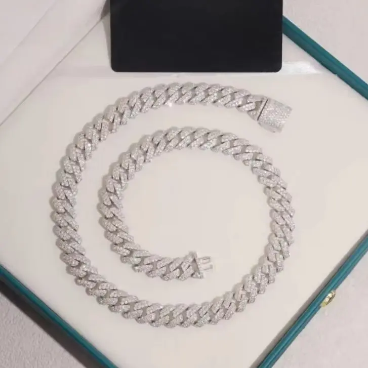 Hip-hop Cuban necklace jewelry iced out 2 rows of 14mm fully iced Cuban necklace, street hip-hop culture jewelry